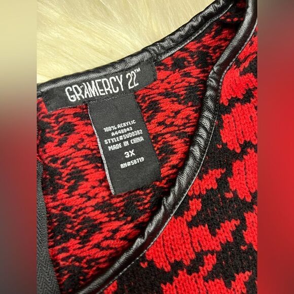 Gramercy 22 Knit 3/4 Sleeve Faux Leather Trimmed Zip Back Shift Dress sz 3X - Picture 3 of 7